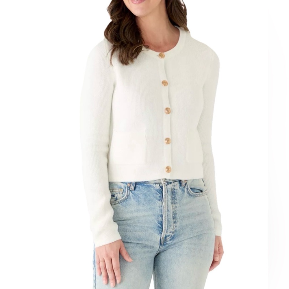 New French Connection Gold Button Babysoft Cream Cardigan Retail $118 Size Large